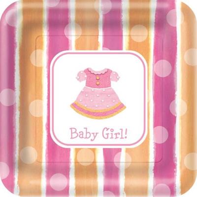 Paper Art Baby Girl 18 Ct 9" Square Dinner Plates Case Pack 20
