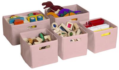 Pink Storage Bins-Set of 5