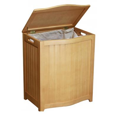 Oceanstar Natural Finished Bowed Front Laundry Wood Hamper with Interior Bag BHP0106N