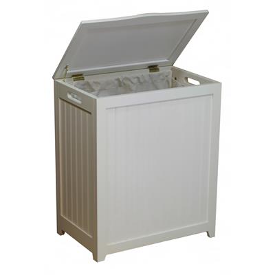 Oceanstar White Finished Rectangular Laundry Wood Hamper with Interior Bag RHP0109W