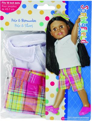 Doll Clothes Polo & Bermudas - Lavender Plaid
