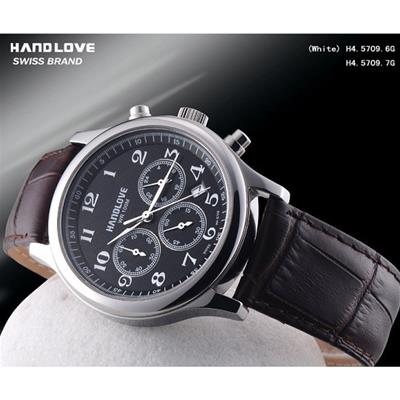 Handlove Black Dial Classic Design Leather Men's Swiss Watch