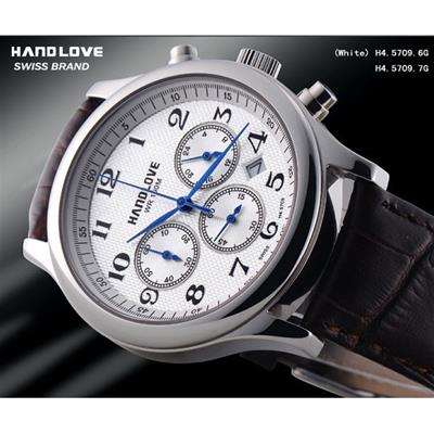 Handlove White Dial Classic Design Leather Men's Swiss Watch