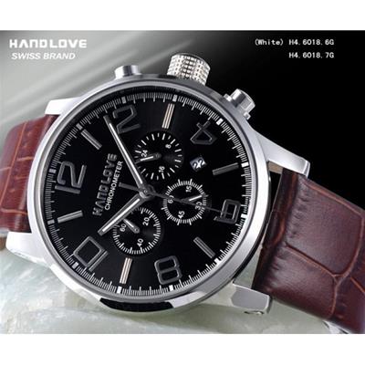 Handlove Professional Black Dial Leather Men's Swiss Watch