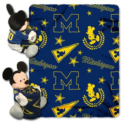 Michigan College-Disney 40x50 Fleece Throw w/ 14" Plush Mickey Hugger