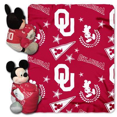 Oklahoma College-Disney 40x50 Fleece Throw w/ 14" Plush Mickey Hugger