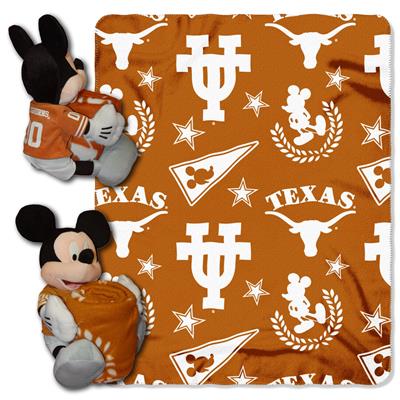 Texas College-Disney 40x50 Fleece Throw w/ 14" Plush Mickey Hugger