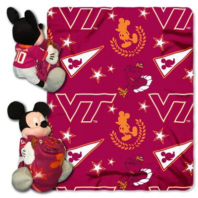 Virginia Tech College-Disney 40x50 Fleece Throw w/ 14" Plush Mickey Hugger