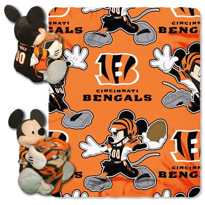 Bengals -Disney 40x50 Fleece Throw w/ 14" Plush Mickey Hugger