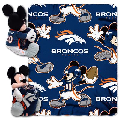 Broncos -Disney 40x50 Fleece Throw w/ 14" Plush Mickey Hugger