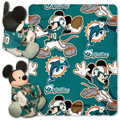 Dolphins -Disney 40x50 Fleece Throw w/ 14" Plush Mickey Hugger