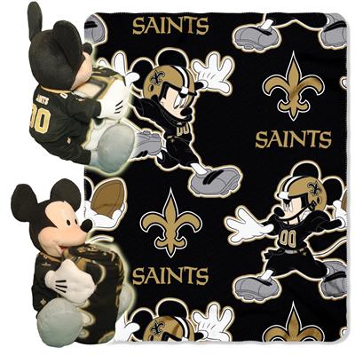 Saints -Disney 40x50 Fleece Throw w/ 14" Plush Mickey Hugger
