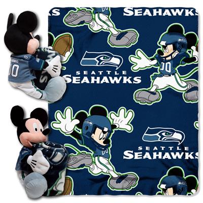 Seahawks -Disney 40x50 Fleece Throw w/ 14" Plush Mickey Hugger