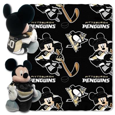 Penguins -Disney 40x50 Fleece Throw w/ 14" Plush Mickey Hugger