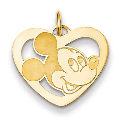 Disney Mickey Heart Pendant in Yellow Gold - 14kt - Glossy Finish - Ideal