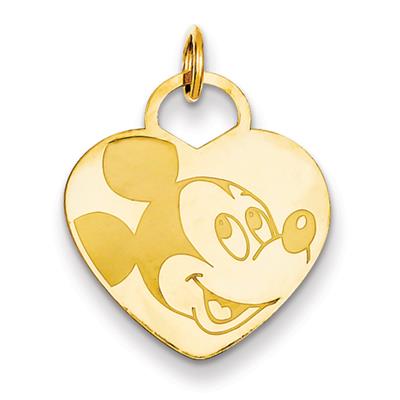 Disney Mickey Heart Pendant in 14kt Yellow Gold - Magnificent - Mirror Finish
