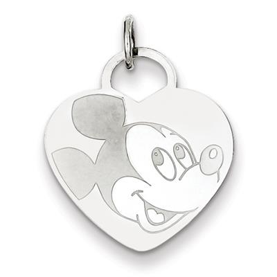 Disney Mickey Heart Pendant in White Gold - 14kt - Marvelous - Glossy Polish