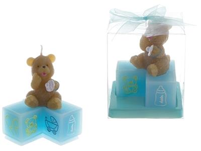 Teddy Bear Holding a Pacifier Candle - Blue Case Pack 48