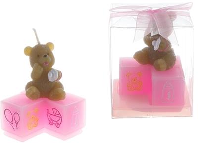 Teddy Bear Holding a Pacifier Candle - Pink Case Pack 48