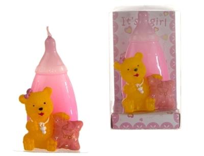 Teddy Bear with Baby Bottle Candle - Pink Case Pack 48