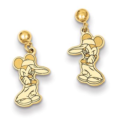 Disney Mickey Earrings in 14kt Yellow Gold - Pressure Back - Flattering