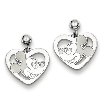 Disney Mickey Heart Earrings in Sterling Silver - Friction Back - Compelling