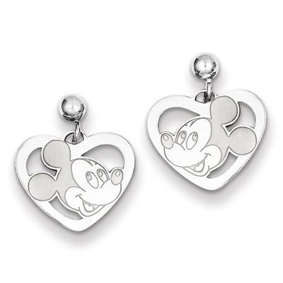 Disney Mickey Heart Earrings in White Gold - 14kt - Butterfly Backs - Cute