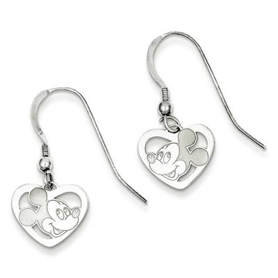 Disney Mickey Heart Earrings in Sterling Silver - Shepherds Hook - Riveting