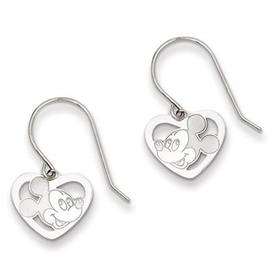 Disney Mickey Heart Earrings in 14kt White Gold - Shepherds Hook - Dazzling