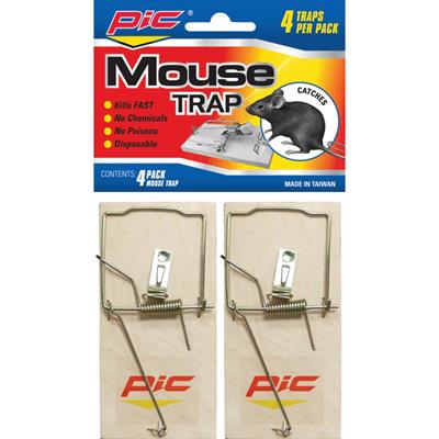 PIC MTW4INN Wood Mouse Traps, 4 pk