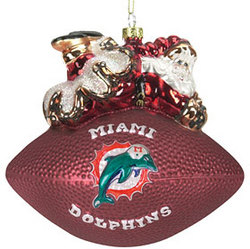 Miami Dolphins 5 1/2" Peggy Abrams Glass Football Ornament