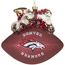 Denver Broncos 5 1/2" Peggy Abrams Glass Football Ornament