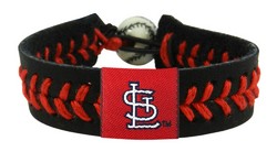 St. Louis Cardinals Baseball Bracelet - Black Band, Red Stiches "StL" Logo"