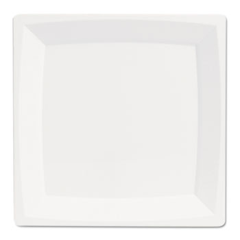Milan Plastic Dinnerware, Plate, 9.25" sq, Plastic, White, 12/Pack