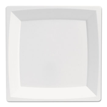 Milan Plastic Dinnerware, Plate, 8.25" sq, Plastic, White, 12/Pack