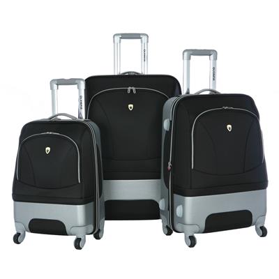 Olympia Majestic 3 piece Hybrid Expandable Airline Outdoor Travel Rolling Luggage Suitcase set in Black