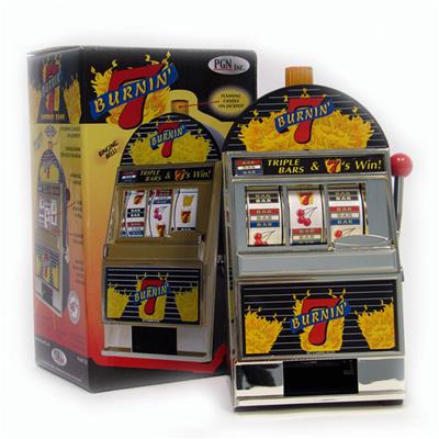 Burning 7's Slot Machine Bank W/ Spinning Reels