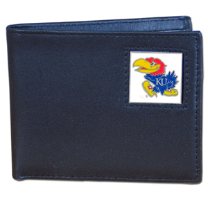 Kansas Jayhawks Leather Bi-fold Wallet in Gift Box