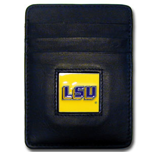LSU Tigers Leather Money/Clip Carholder