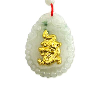 Natural Jade Agate 24k Gold Zodiac Dragon Necklace