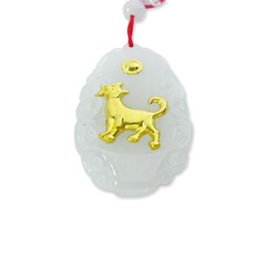 Natural Jade Agate 24k Gold Zodiac Dog Necklace